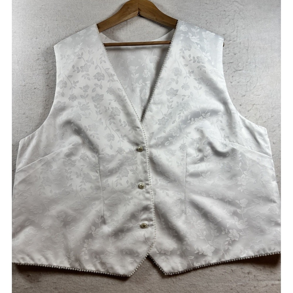 Brocade White Mens 48 Vest Waistcoat Gothic Steampunk Wedding Prom Pearl Trim